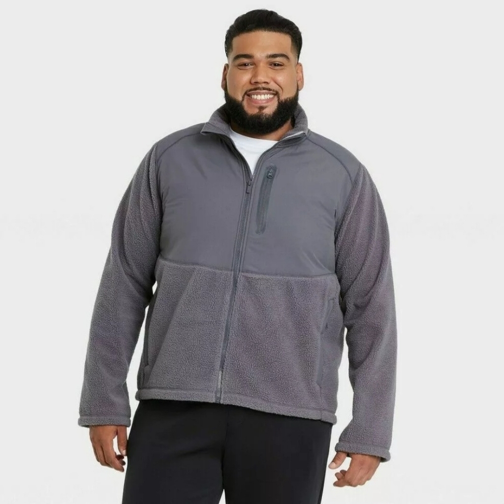 NWT Men's All In Motion Sherpa Fleece Jacket, Fitness Gray, Size Small